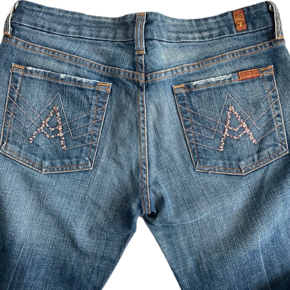 7 For All Mankind Denim - 7FAM pink rhinestone ‘A’ Pocket flare leg jeans